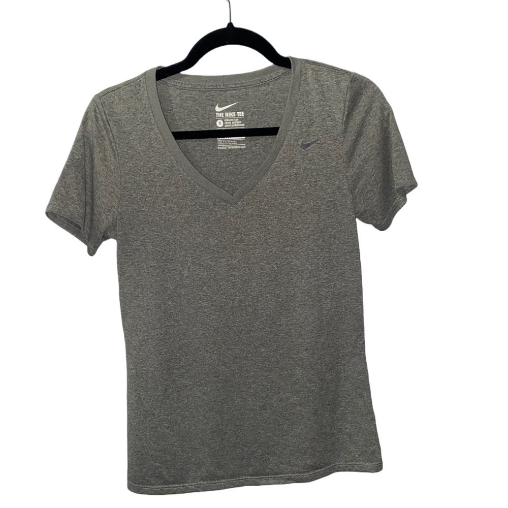 Nike Dri Fit Heather Gray Workout V Neck T Shirt Short Sleeve Top Small S Women